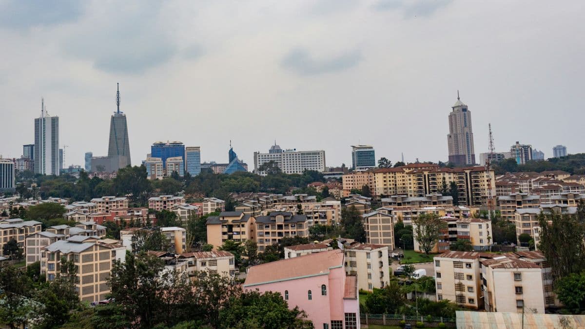 Apartment blocks in Nairobi with the city skyline behind them
